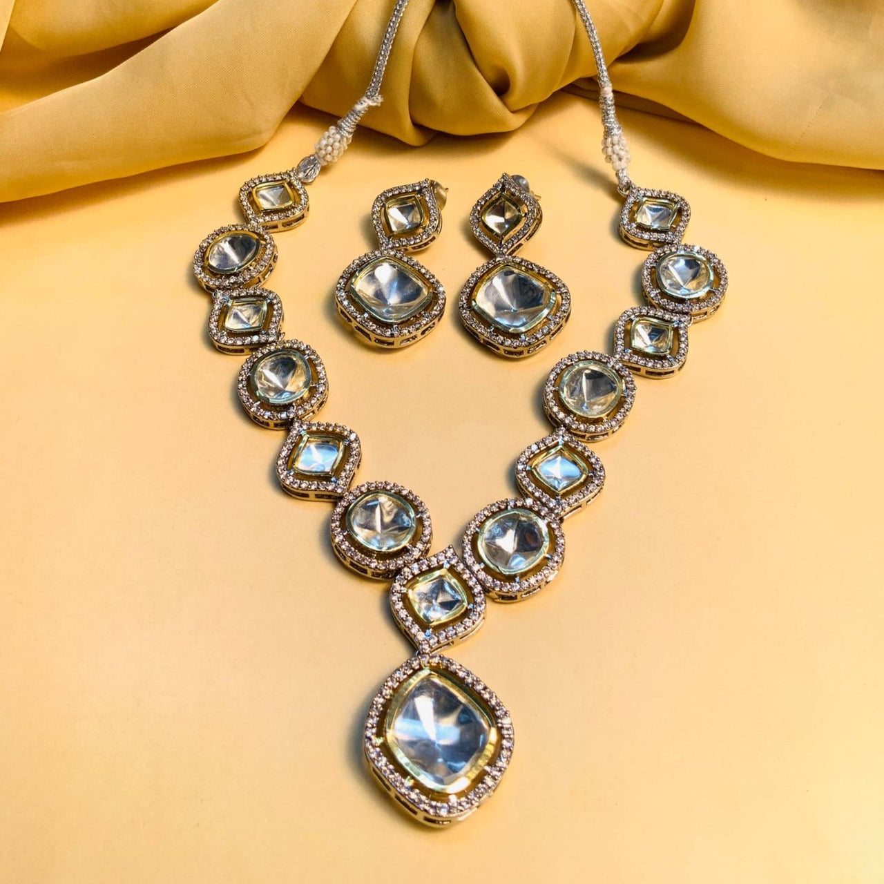 Elegant Polki Necklace With Earrings - Abdesignsjewellery