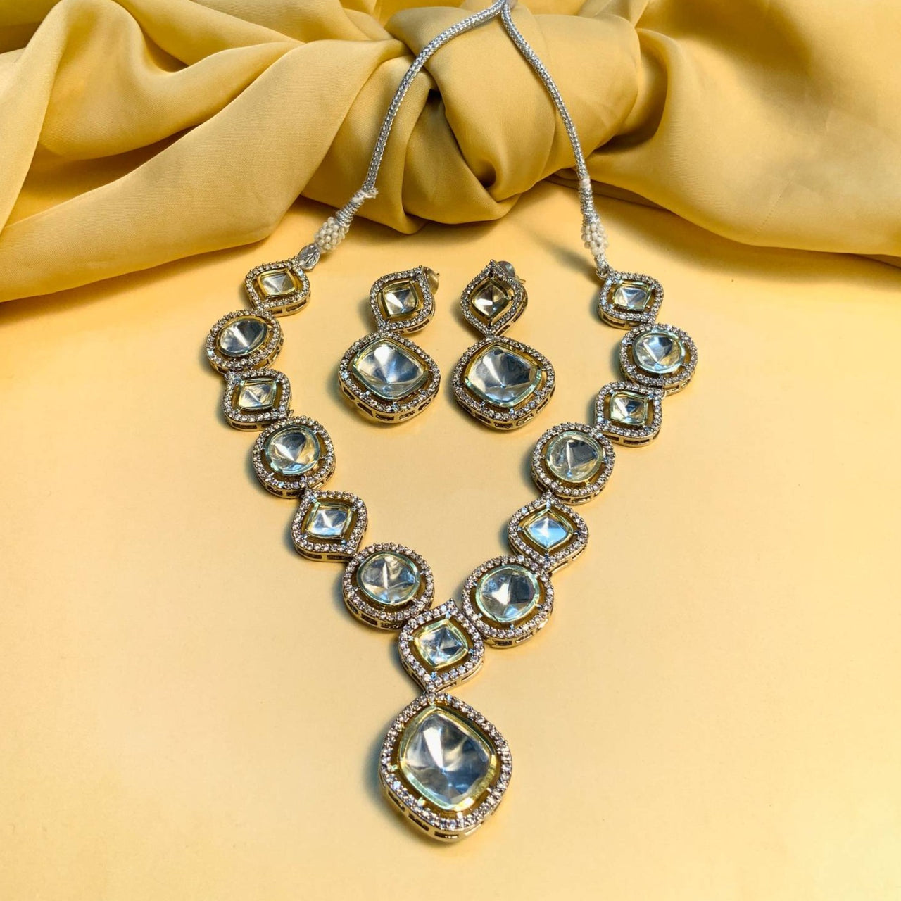 Elegant Polki Necklace With Earrings - Abdesignsjewellery
