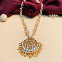 Thumbnail for Aesthetic Gold Plated Pachi Kundan Long Pearl Mala - Abdesignsjewellery