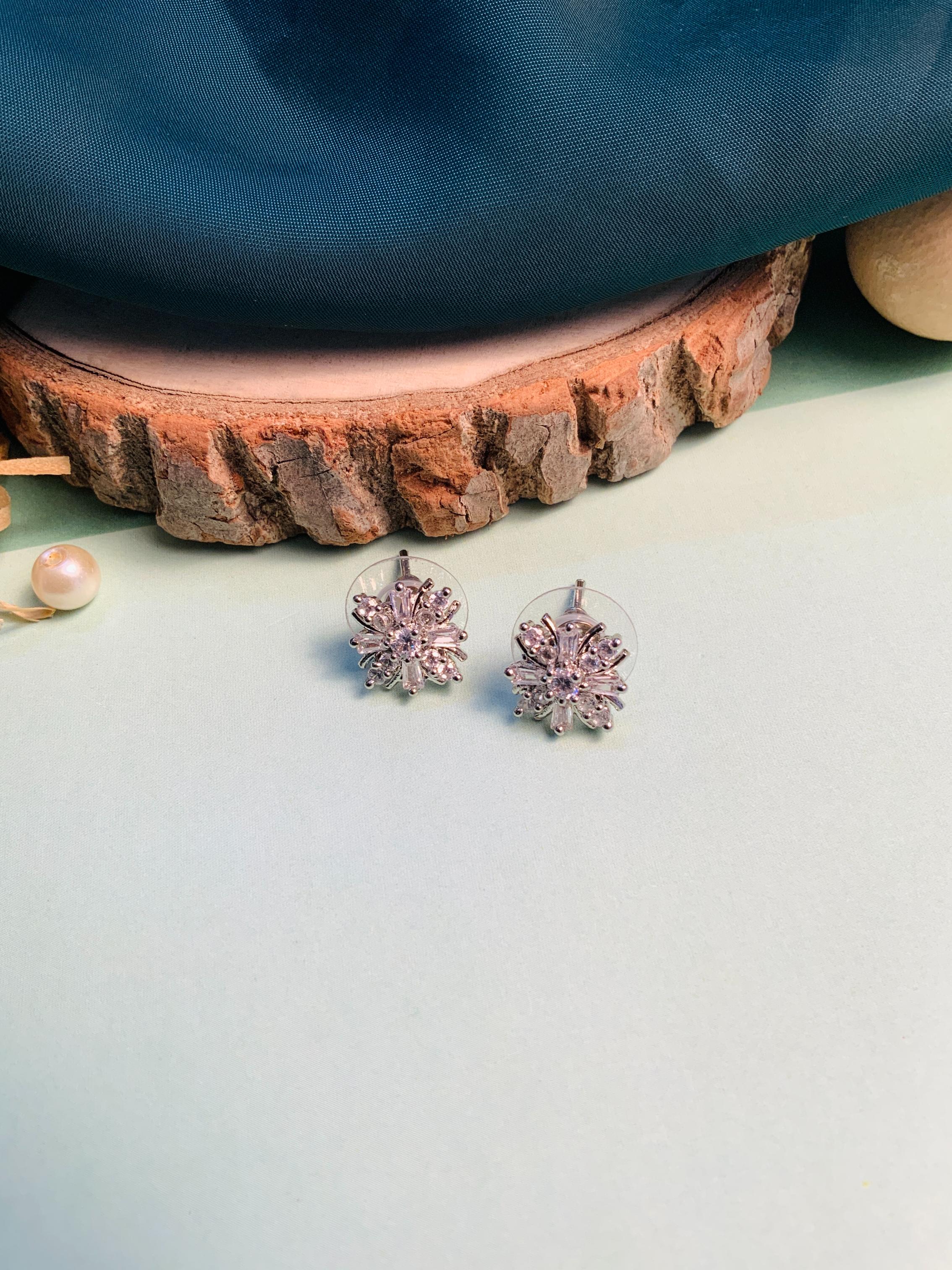 Sparkling Silver Plated American Diamond Stud