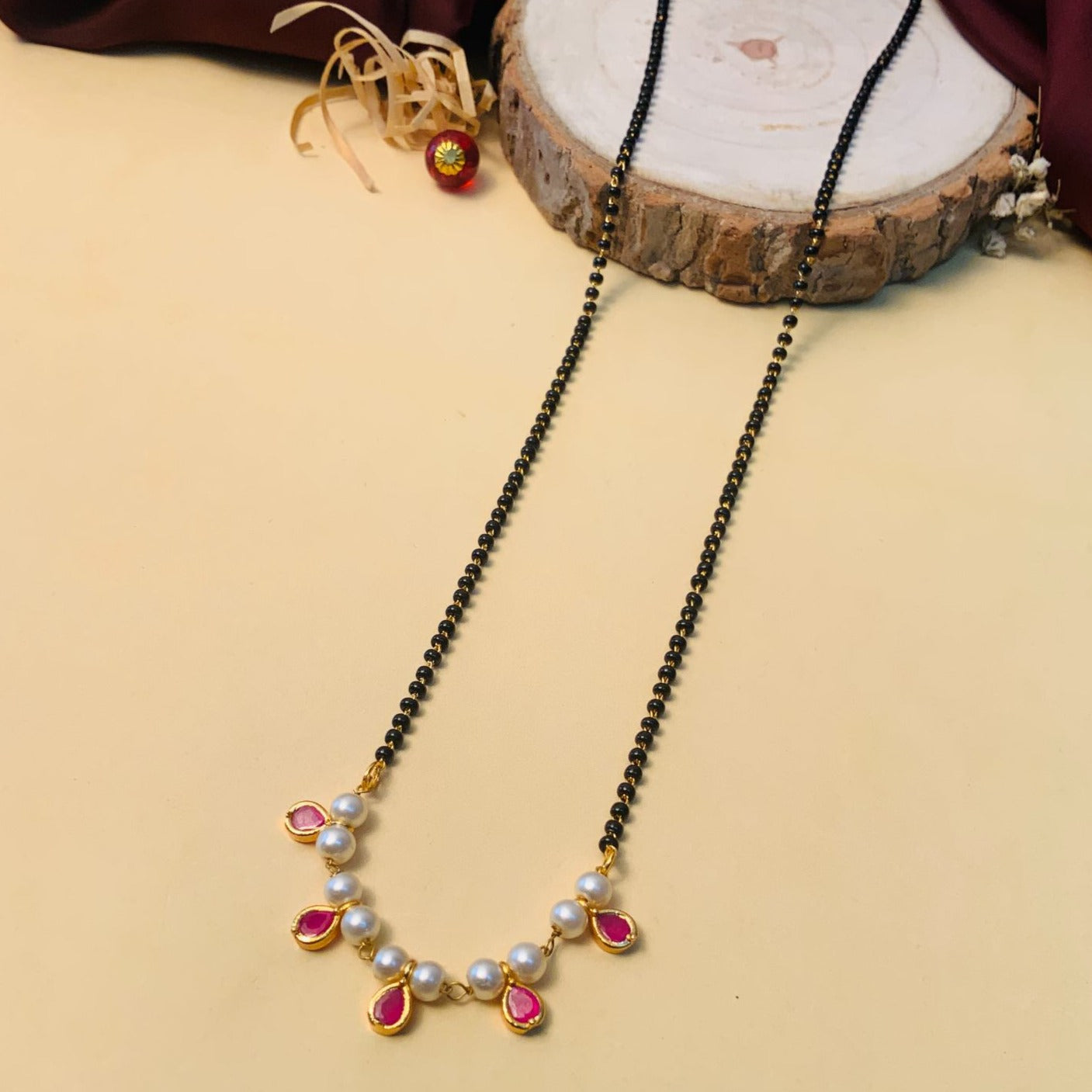 Dazzling Gold Plated Pearl Drop Mangalsutra - Abdesignsjewellery
