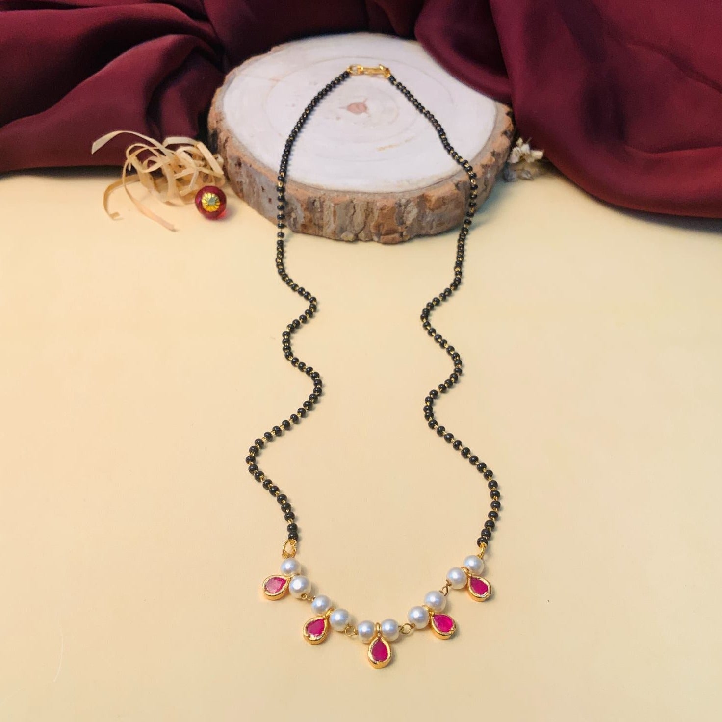 Dazzling Gold Plated Pearl Drop Mangalsutra - Abdesignsjewellery