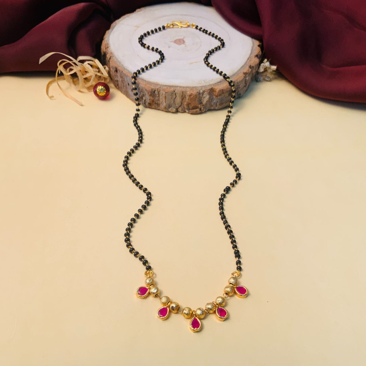 Dazzling Gold Plated Pearl Drop Mangalsutra - Abdesignsjewellery