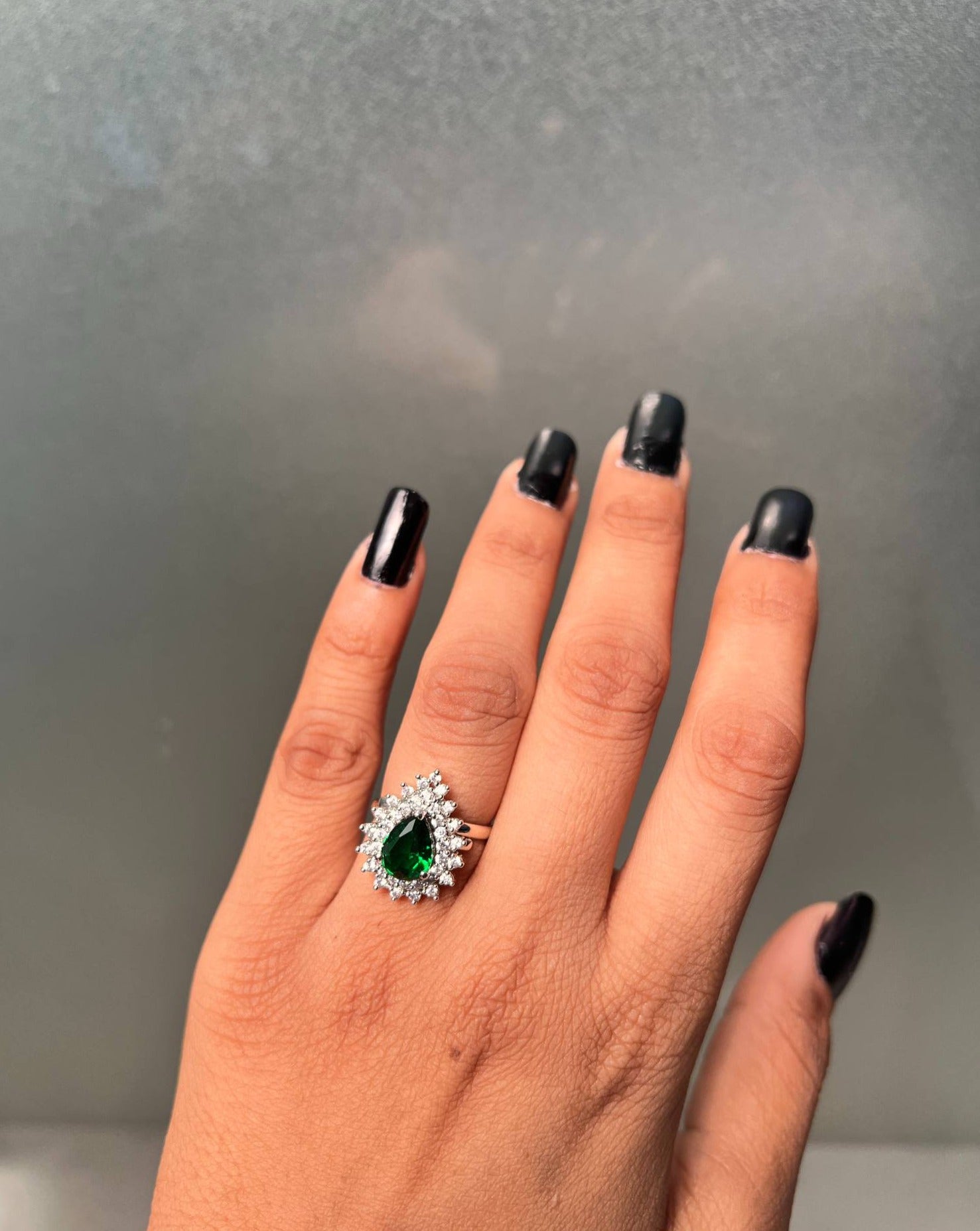 Classic Emerald Silver Plated American Diamond Ring - Abdesignsjewellery