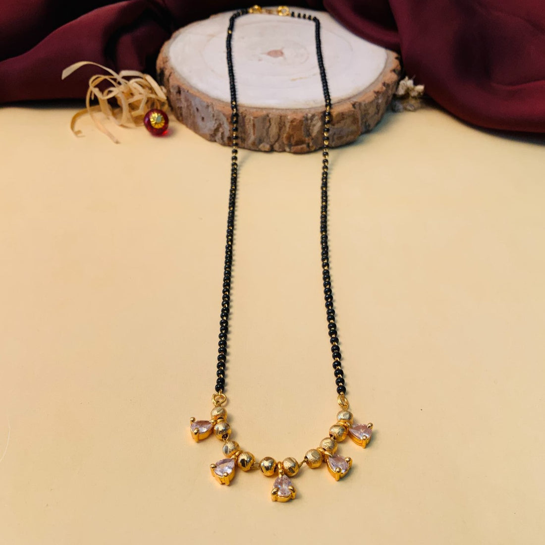 Dazzling Gold Plated Pearl Drop Mangalsutra - Abdesignsjewellery