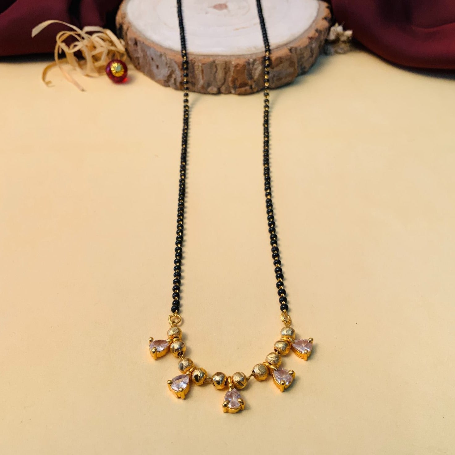 Dazzling Gold Plated Pearl Drop Mangalsutra - Abdesignsjewellery