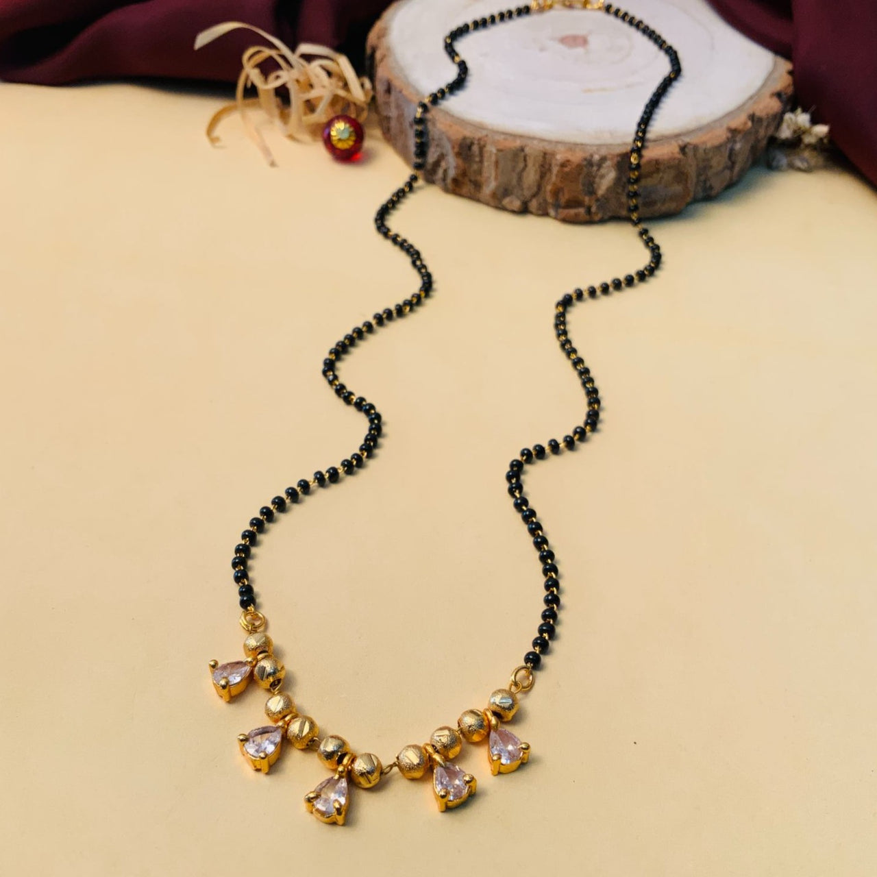 Dazzling Gold Plated Pearl Drop Mangalsutra - Abdesignsjewellery