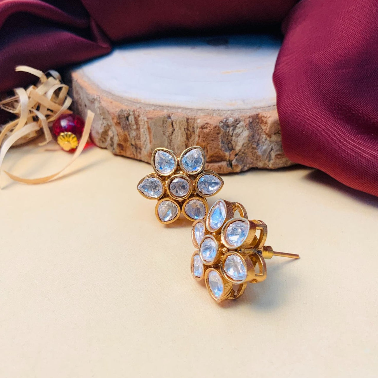 Minimal Gold Plated Mini Flower Polki Stud Earring
