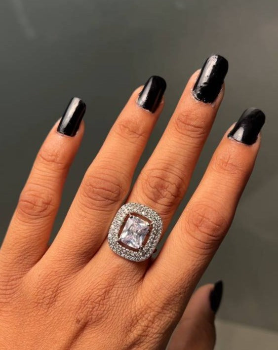 Contemporary Look CZ Studded Cocktail Silver Plated Ring - Abdesignsjewellery