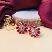 Thumbnail for Classic Gold Plated Pink Polki Stud Earring
