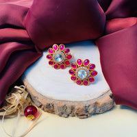 Thumbnail for Classic Gold Plated Pink Polki Stud Earring
