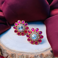 Thumbnail for Classic Gold Plated Pink Polki Stud Earring