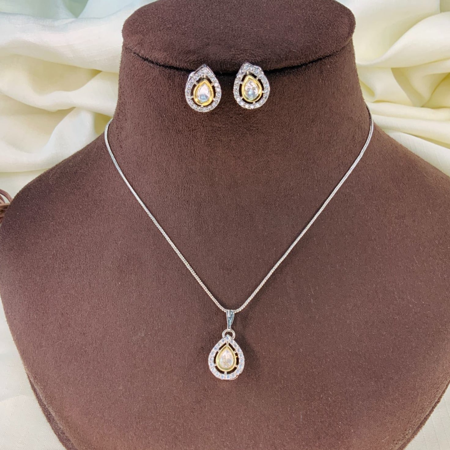 Premium Silver Plated American Diamond Chain Earring - mala by Abdesigns Jewellery