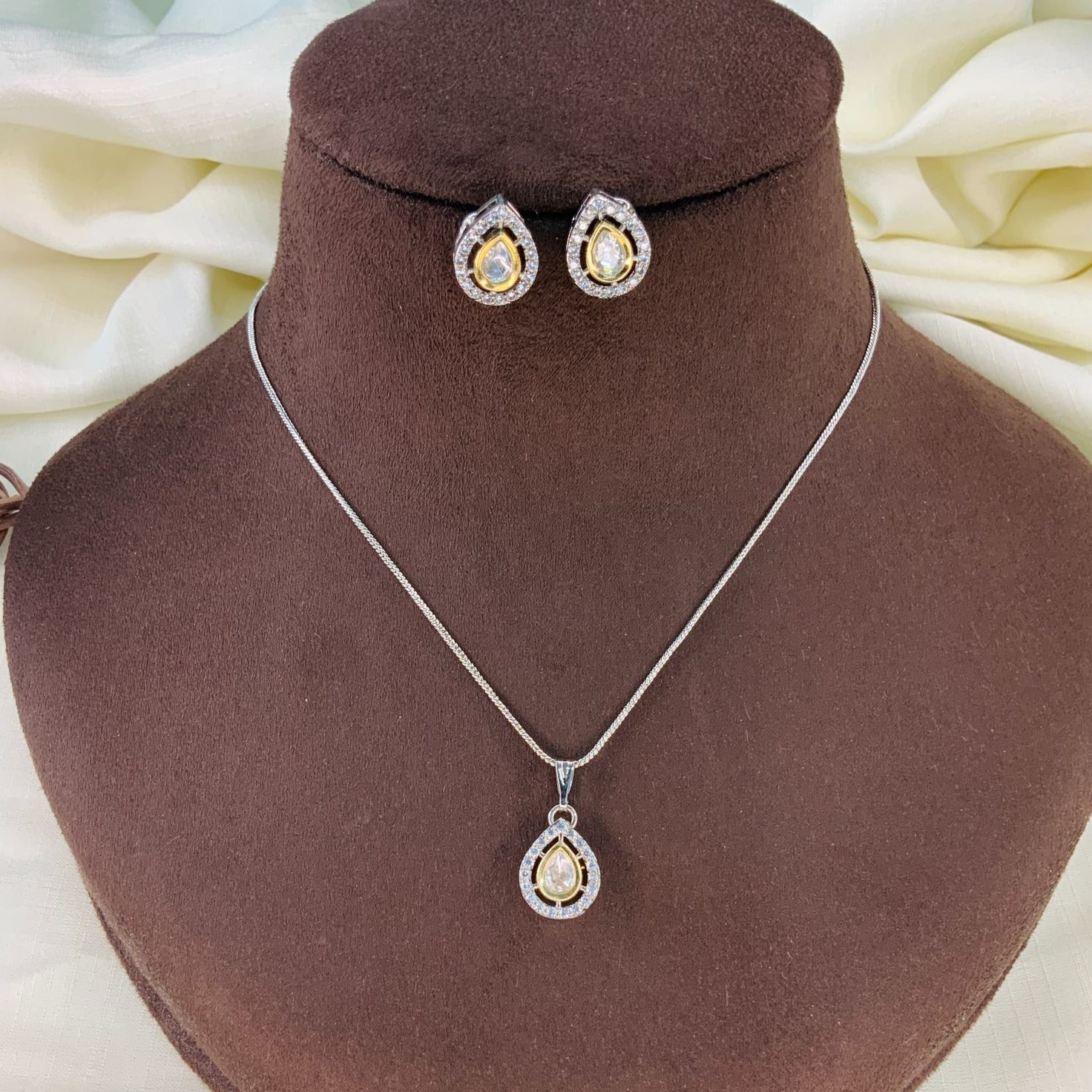 Premium Silver Plated American Diamond Chain Earring - mala by Abdesigns Jewellery