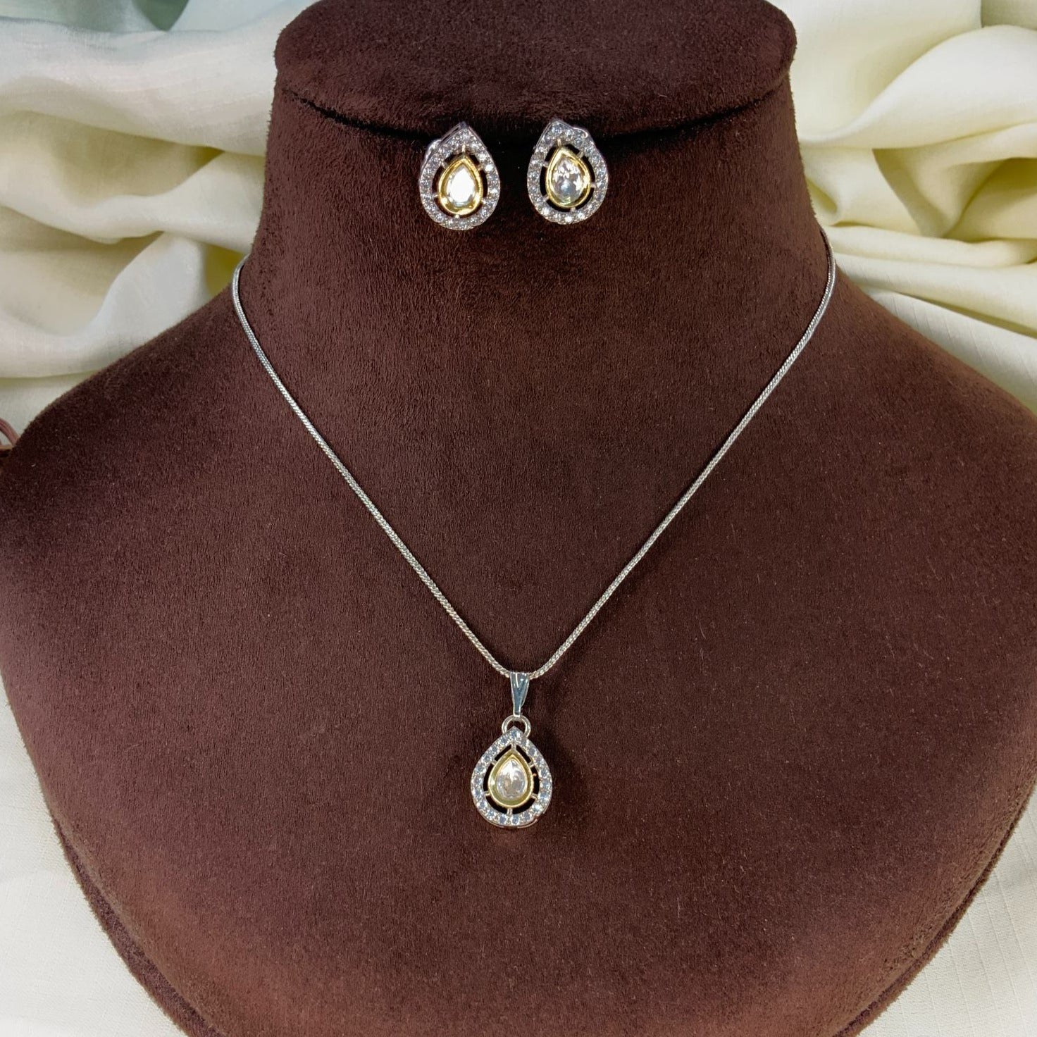 Premium Silver Plated American Diamond Chain Earring - mala by Abdesigns Jewellery