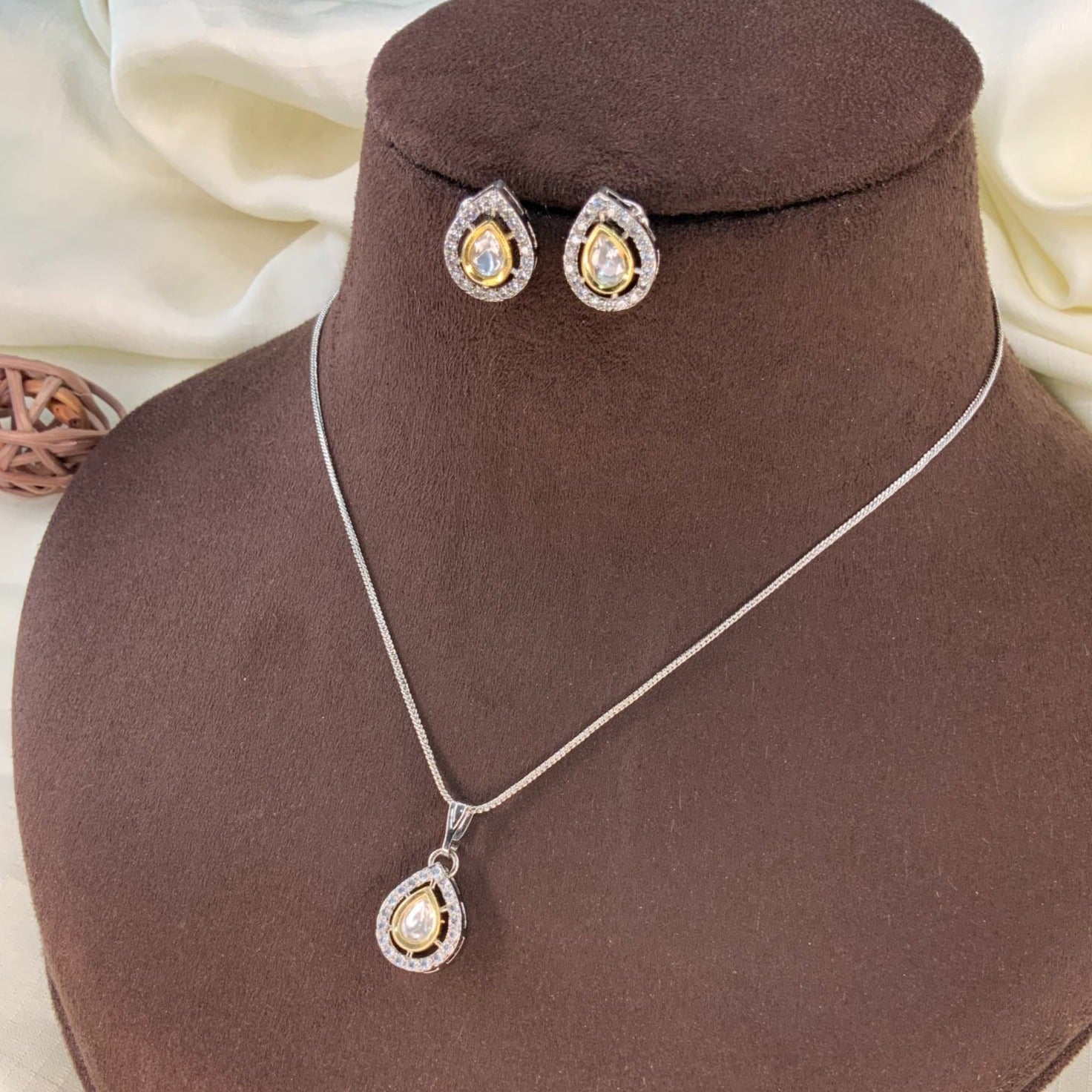 Premium Silver Plated American Diamond Chain Earring - mala by Abdesigns Jewellery