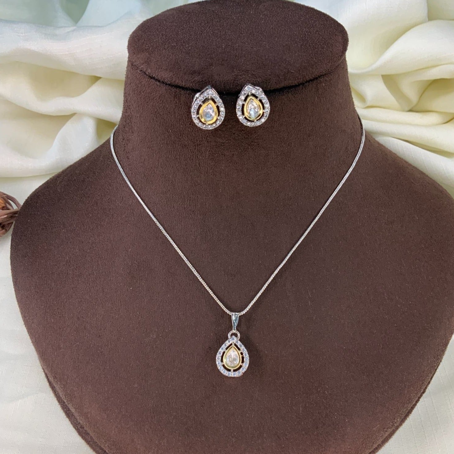 Premium Silver Plated American Diamond Chain Earring - mala by Abdesigns Jewellery
