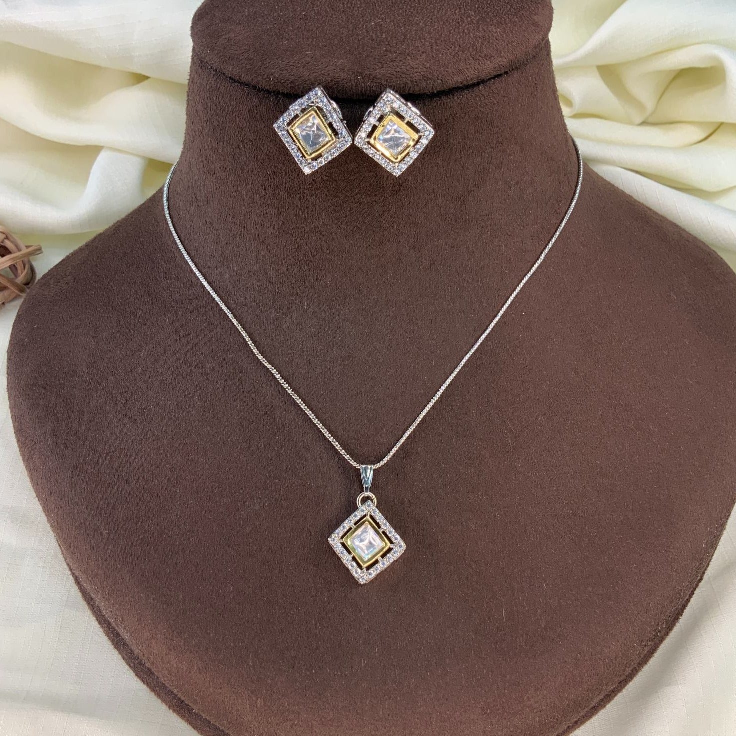 Precious Silver Plated American Diamond Chain Earring - mala by Abdesigns Jewellery