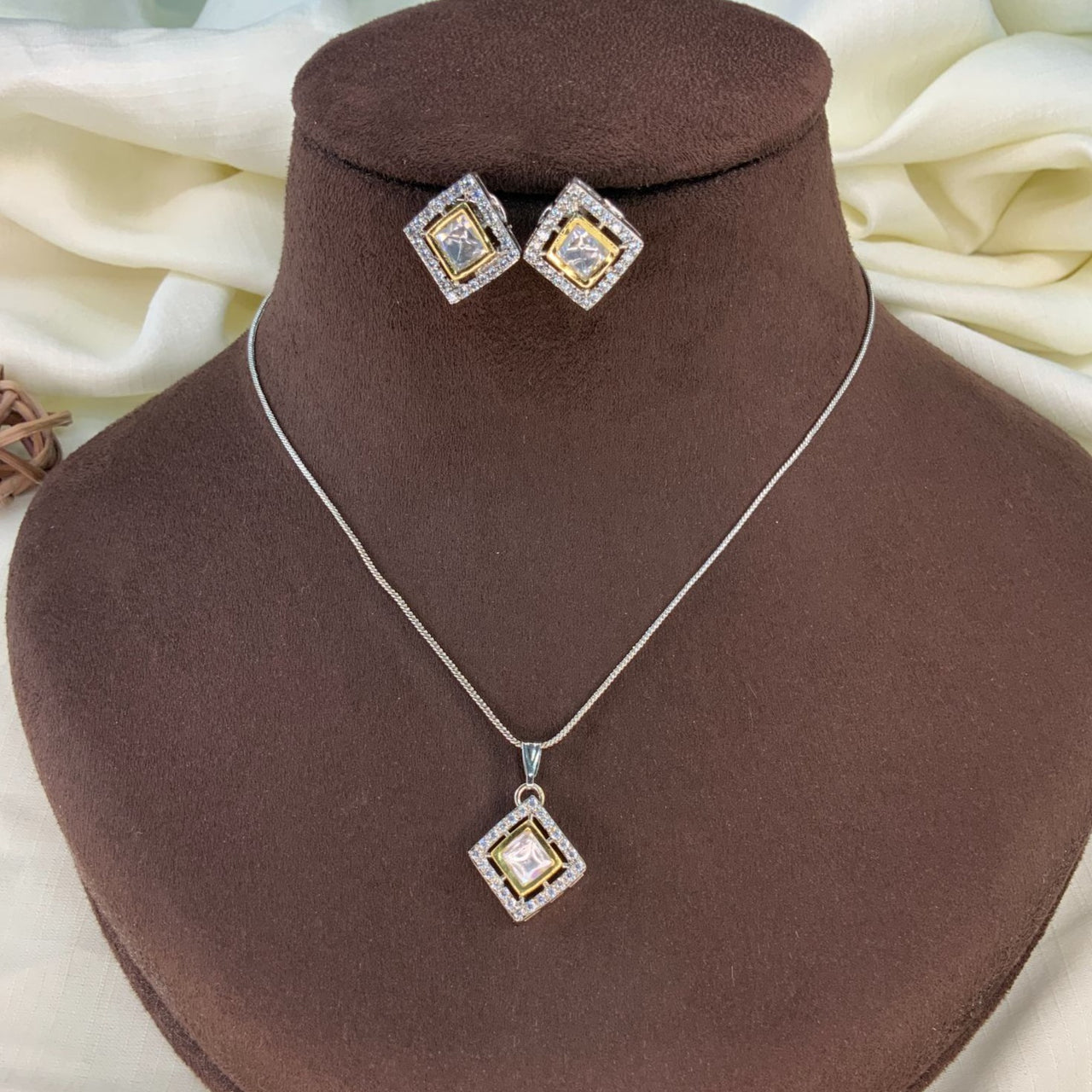 Precious Silver Plated American Diamond Chain Earring