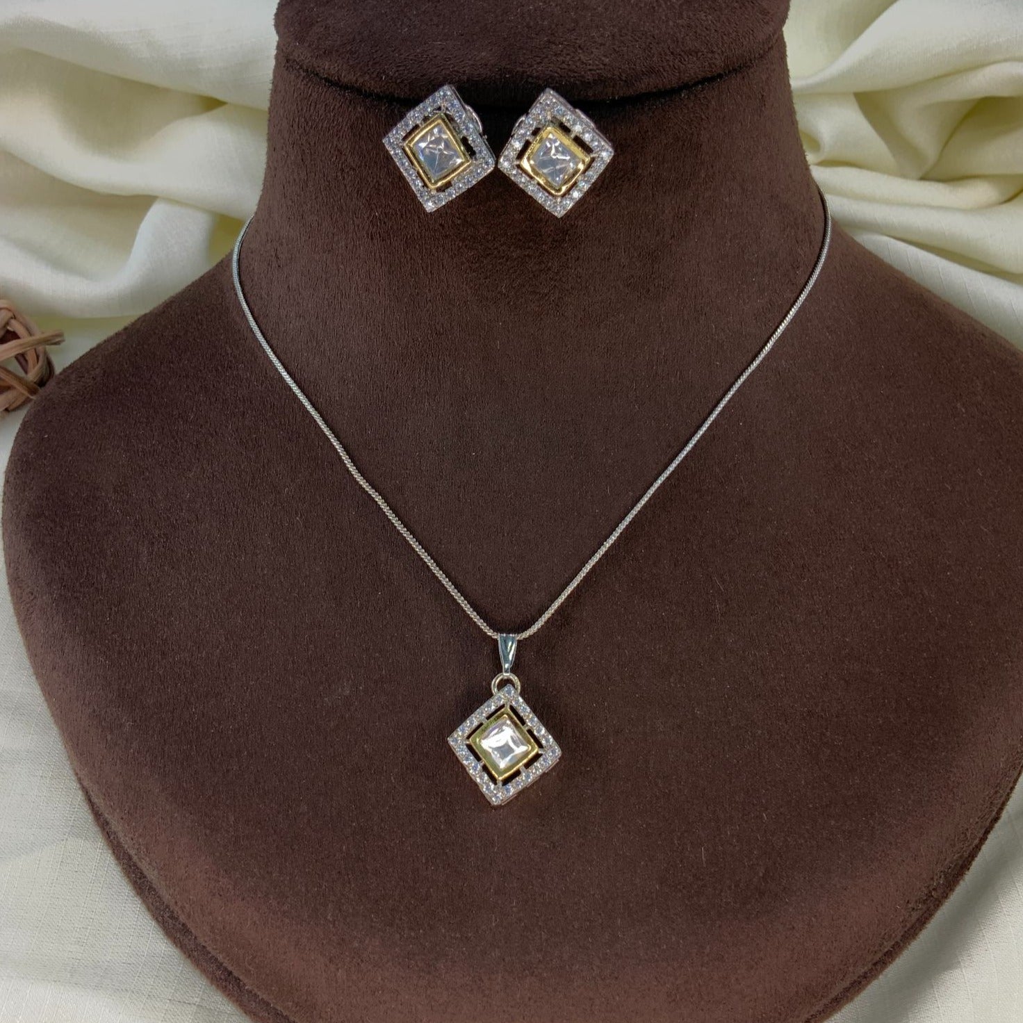 Precious Silver Plated American Diamond Chain Earring - mala by Abdesigns Jewellery