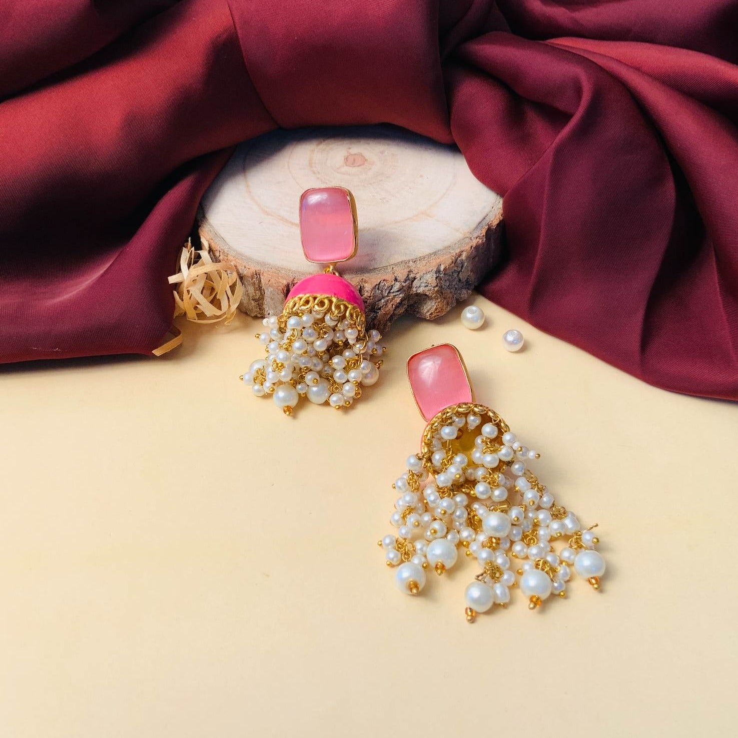 Elegant Pink Gold Plated Pearl Earring - Abdesignsjewellery
