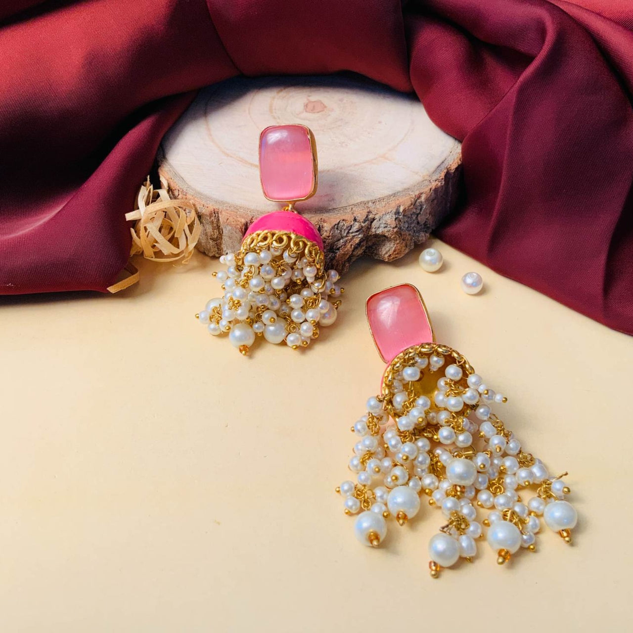 Elegant Pink Gold Plated Pearl Earring - Abdesignsjewellery