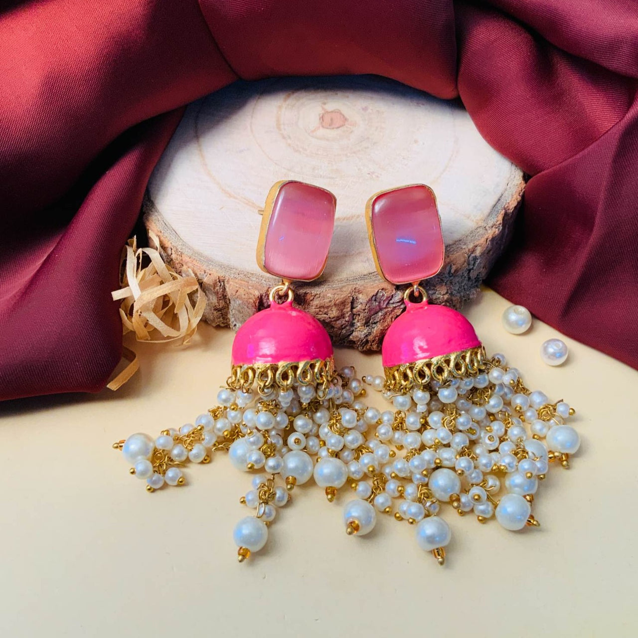 Elegant Pink Gold Plated Pearl Earring - Abdesignsjewellery