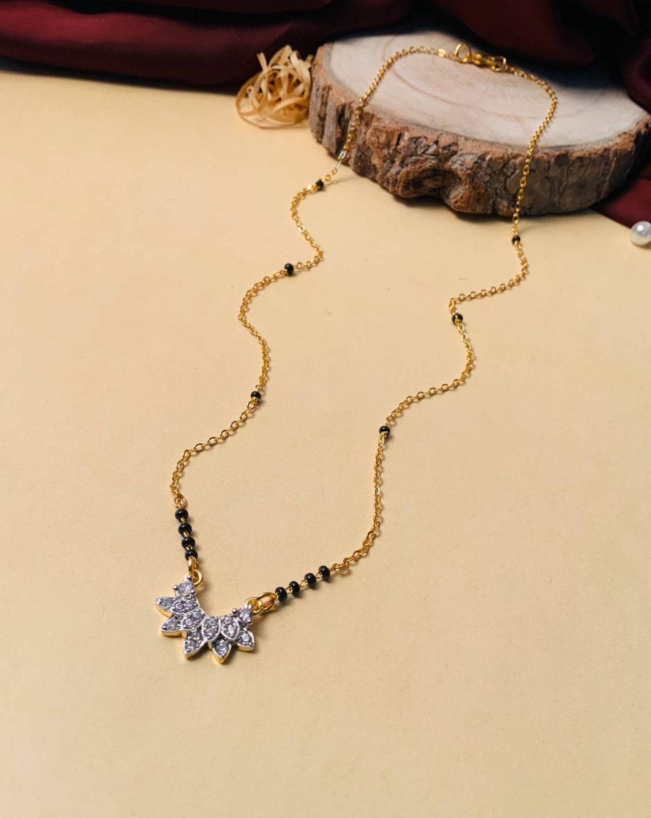 Minimal Gold Plated Mini Flower American Diamond Mangalsutra - Abdesignsjewellery
