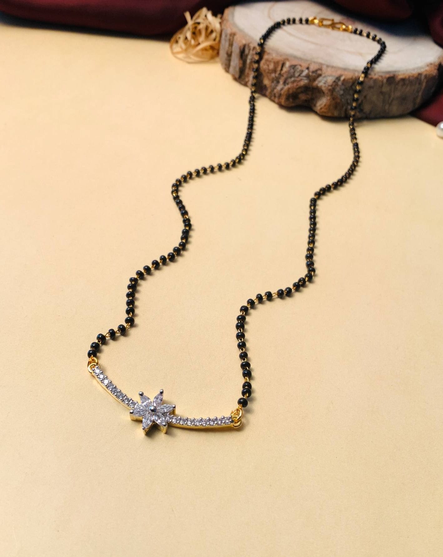 Elegant Gold Plated V-Shape American Diamond Flower Mangalsutra - Abdesignsjewellery
