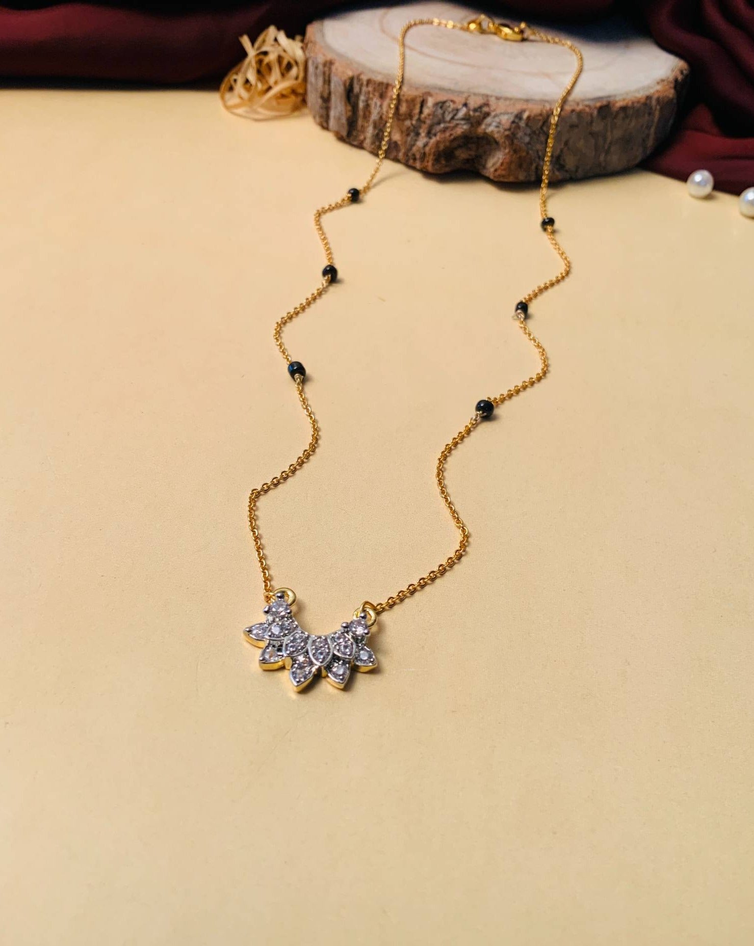 Minimal Gold Plated Mini Flower American Diamond Mangalsutra - Abdesignsjewellery