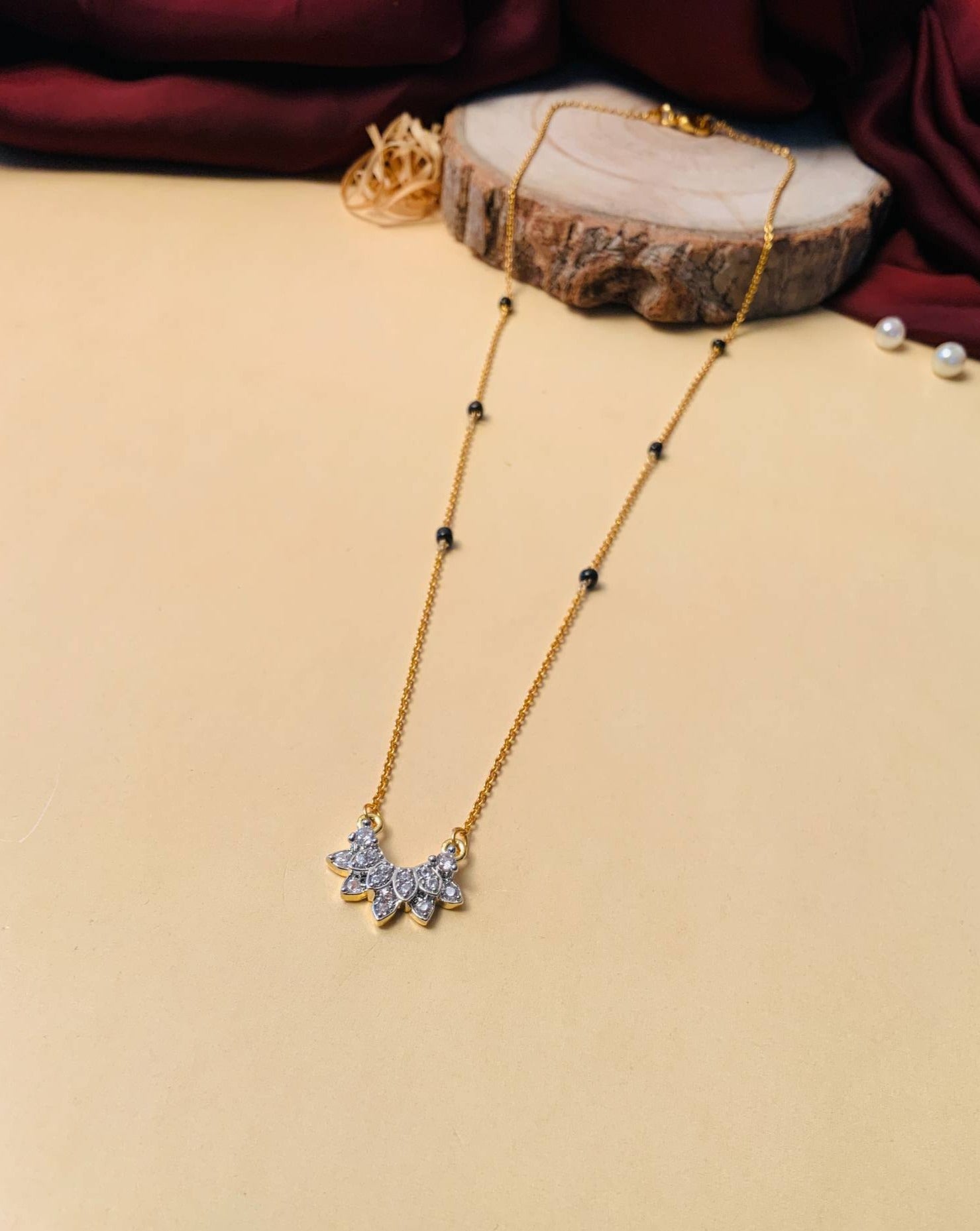 Minimal Gold Plated Mini Flower American Diamond Mangalsutra - Abdesignsjewellery