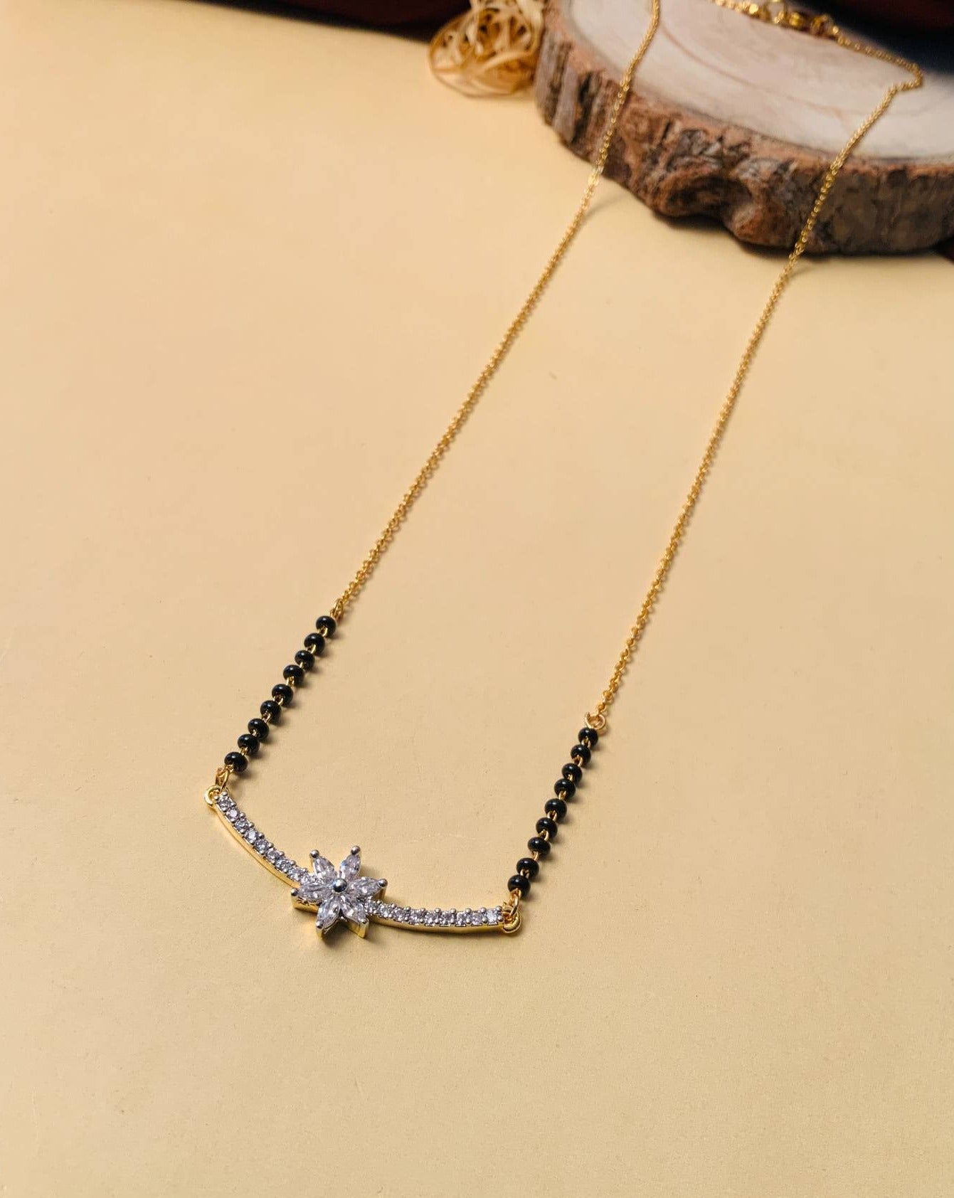 Elegant Gold Plated V-Shape American Diamond Flower Mangalsutra - Abdesignsjewellery