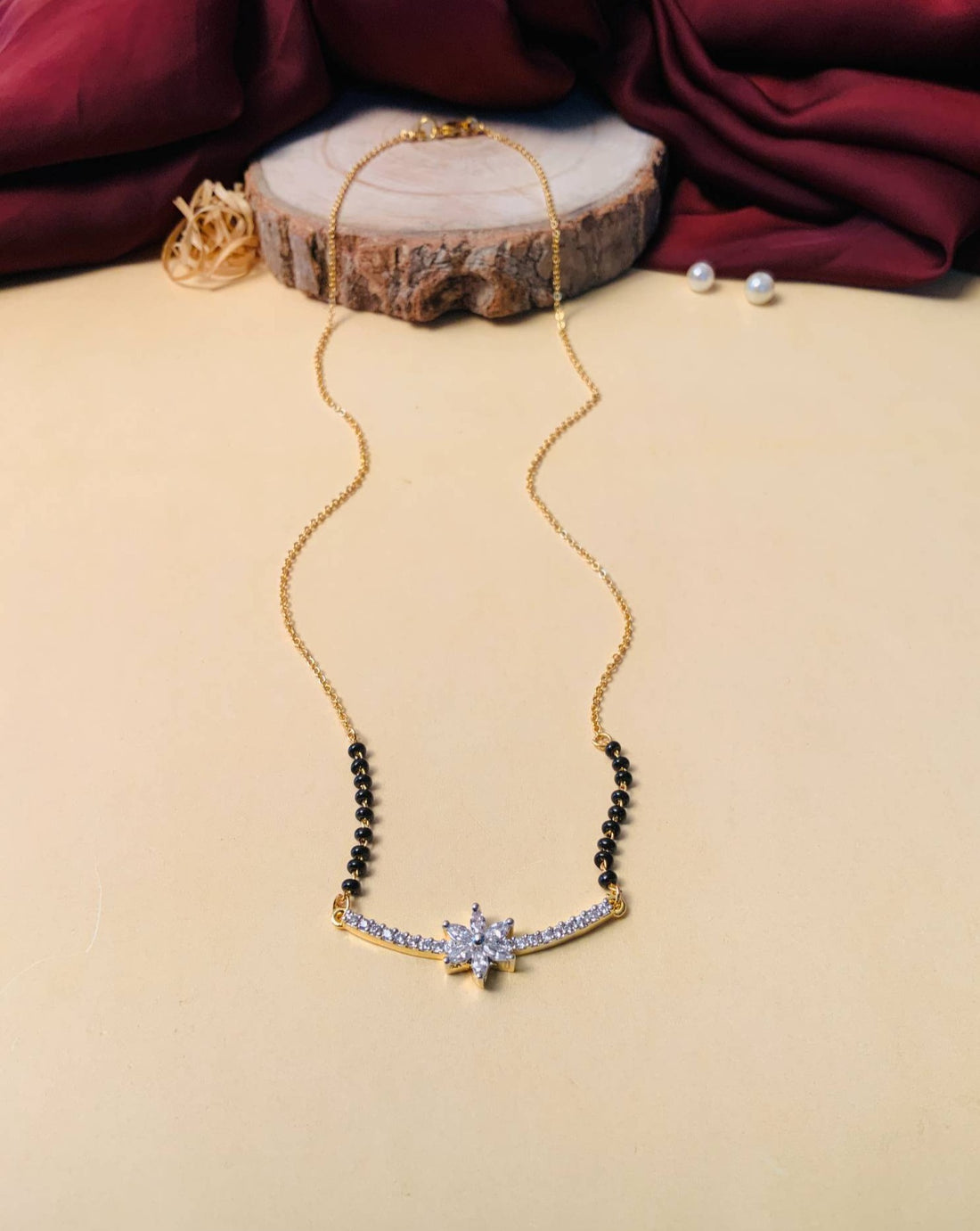 Elegant Gold Plated V-Shape American Diamond Flower Mangalsutra - Abdesignsjewellery