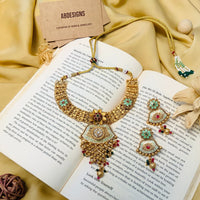 Thumbnail for Classic Antique Golden Plated Matt Finish Necklace Set - Abdesignsjewellery
