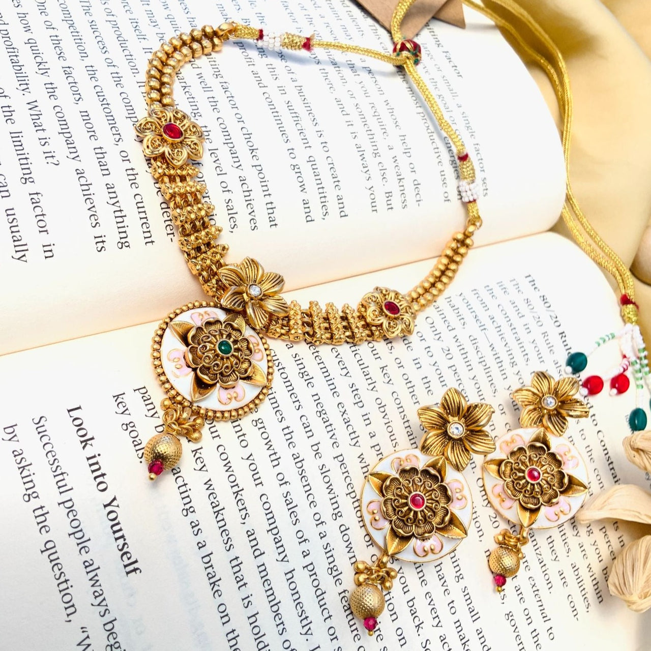 Artistic Antique Golden Plated Matt Finish Necklace Set - Abdesignsjewellery