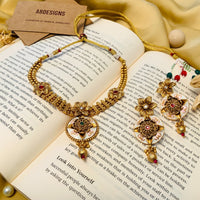 Thumbnail for Artistic Antique Golden Plated Matt Finish Necklace Set - Abdesignsjewellery