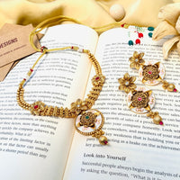 Thumbnail for Artistic Antique Golden Plated Matt Finish Necklace Set - Abdesignsjewellery
