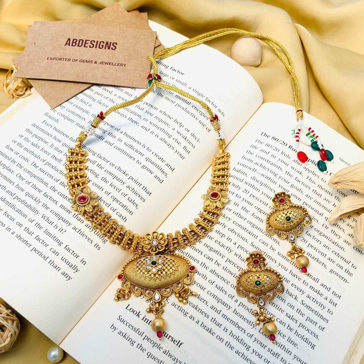 Antique Golden Plated Matt Finish Necklace Set - Abdesignsjewellery