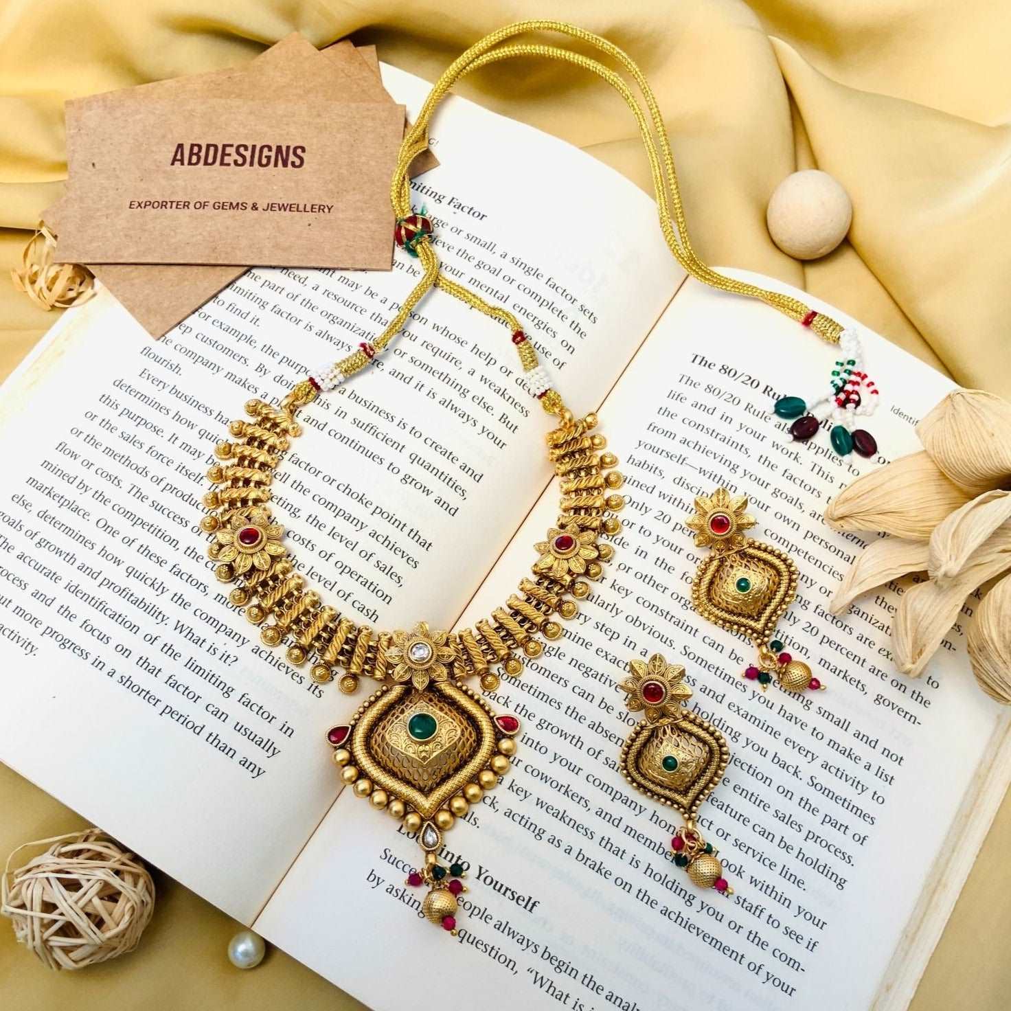 Aesthetic Golden Polish Matt Finish Necklace Set - Abdesignsjewellery