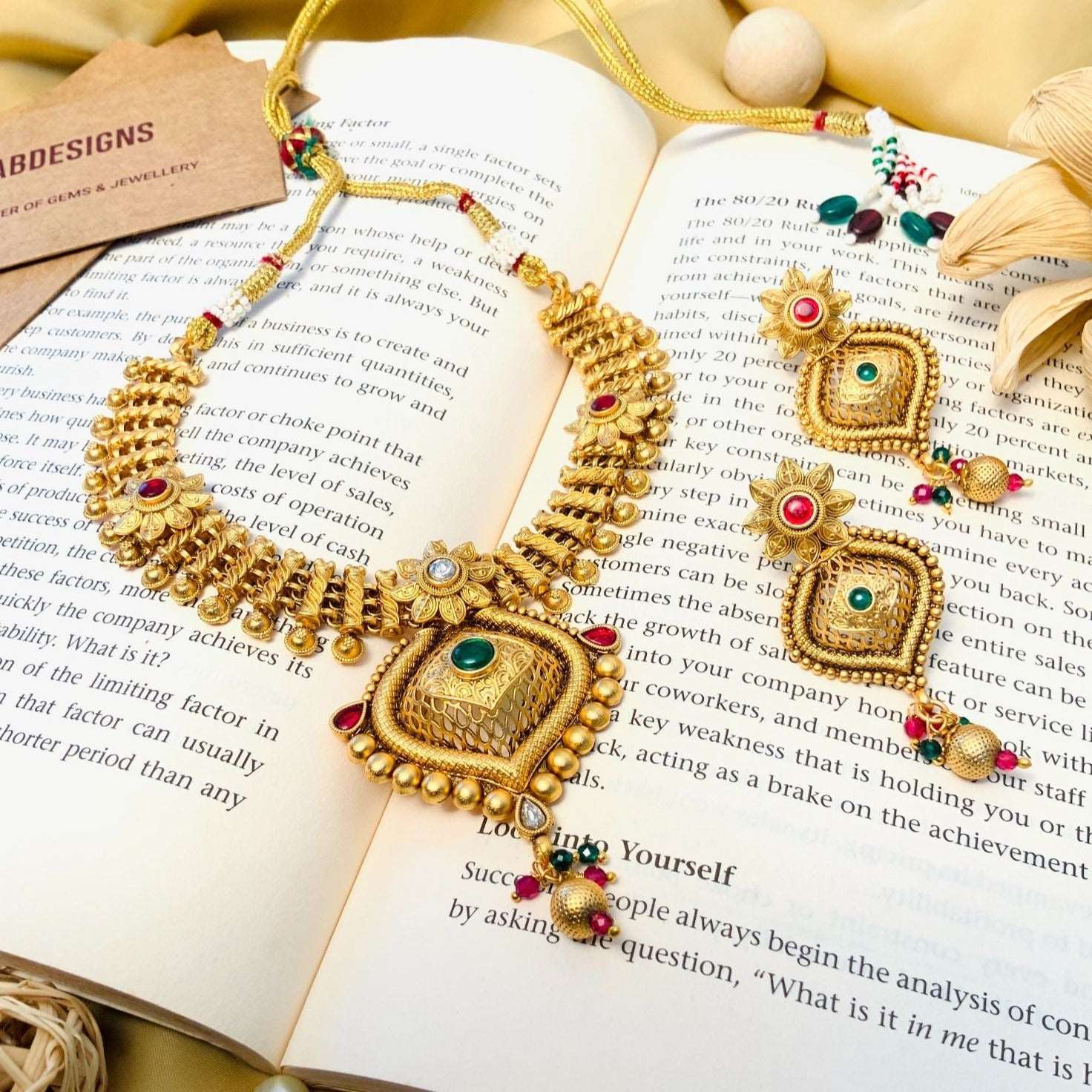 Aesthetic Golden Polish Matt Finish Necklace Set - Abdesignsjewellery