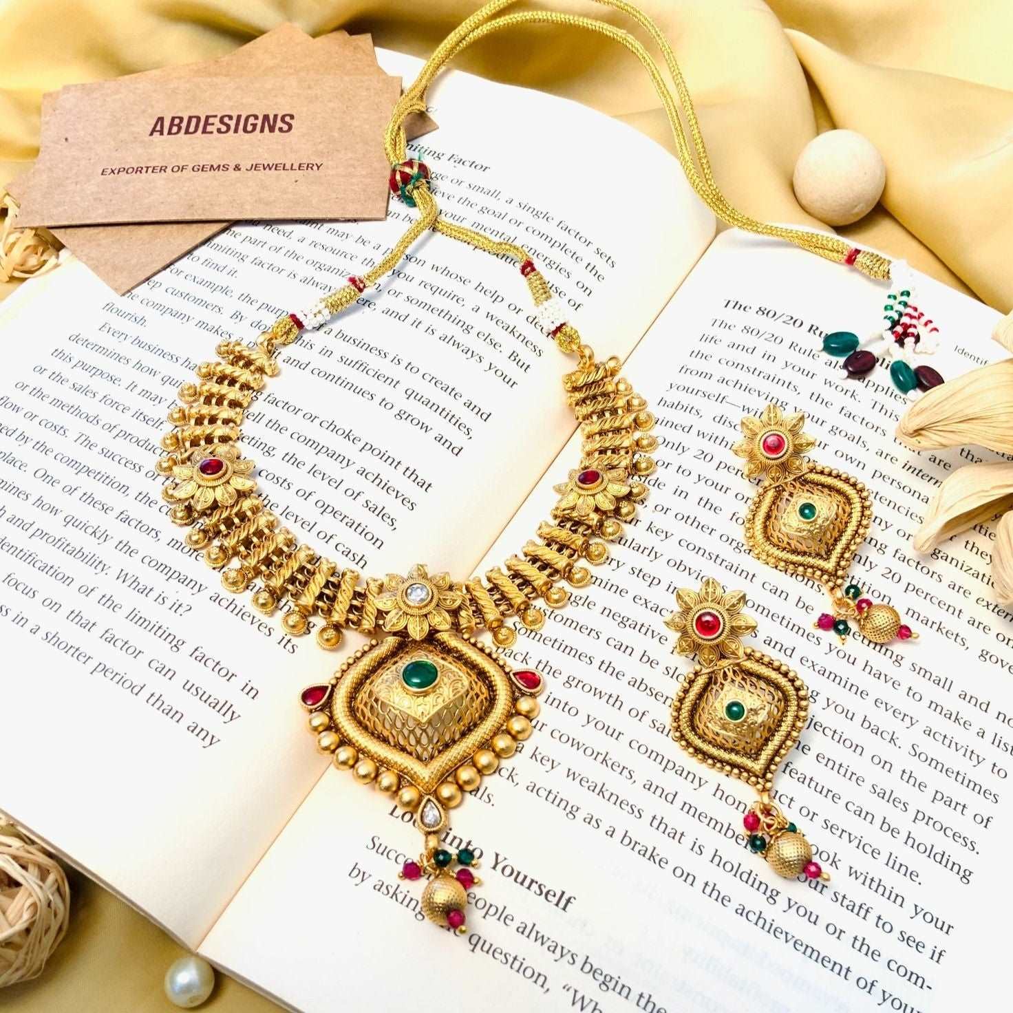Aesthetic Golden Polish Matt Finish Necklace Set - Abdesignsjewellery