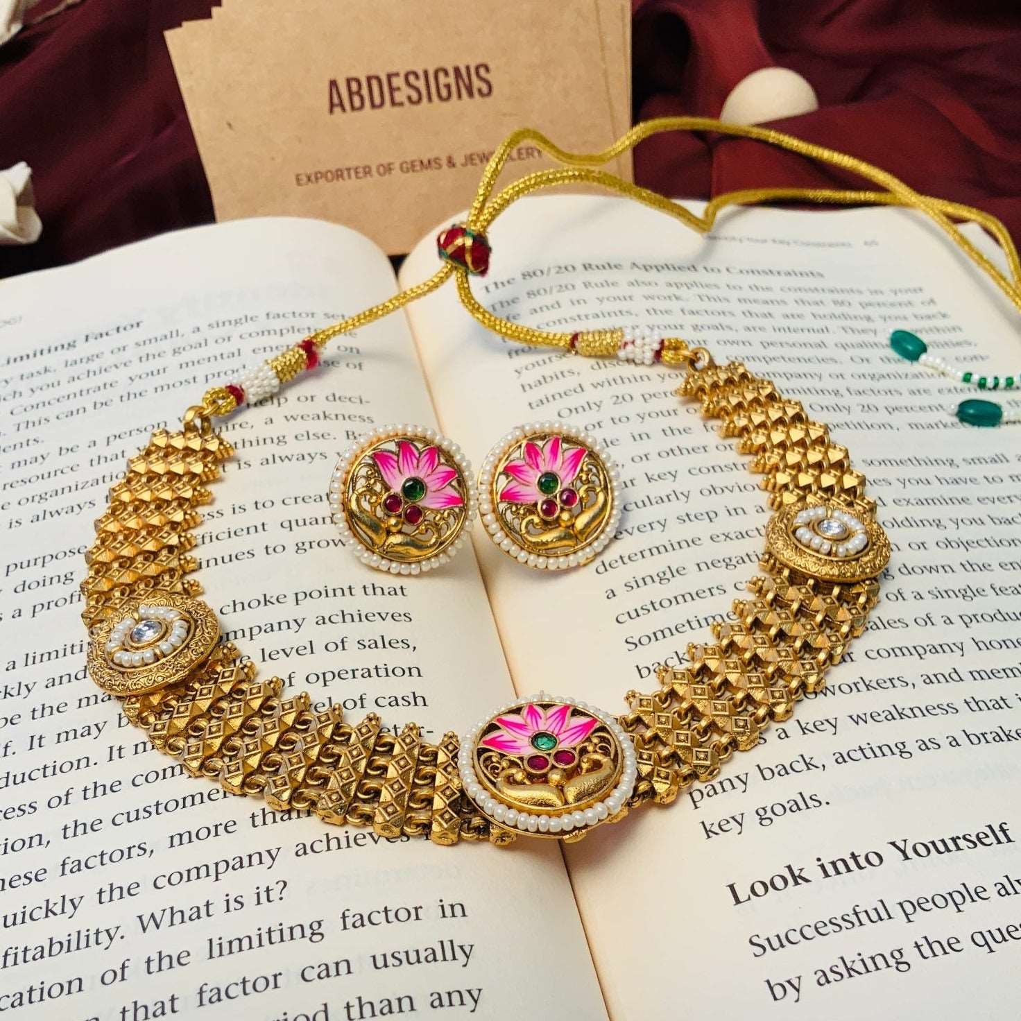 Antique Matt Gold Meenakari Choker Necklace Set - Abdesignsjewellery
