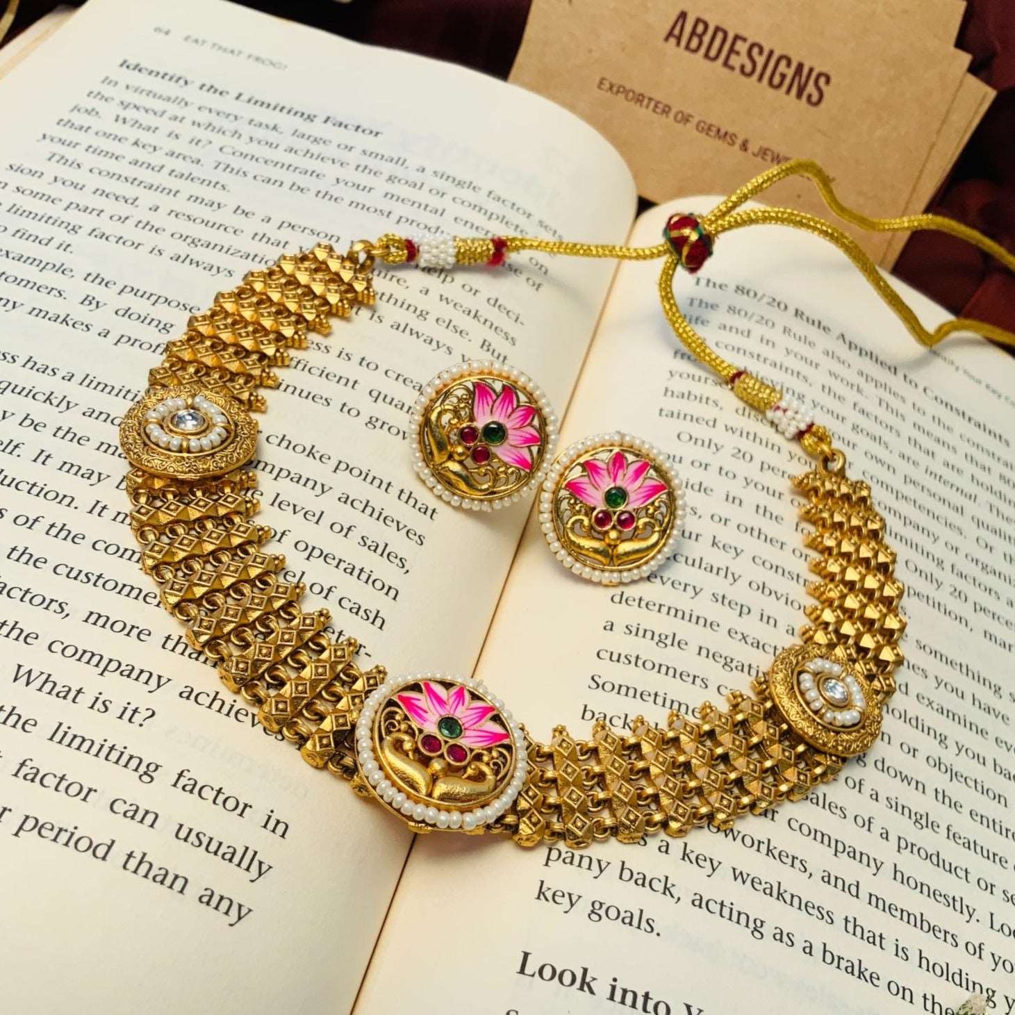 Antique Matt Gold Meenakari Choker Necklace Set - Abdesignsjewellery