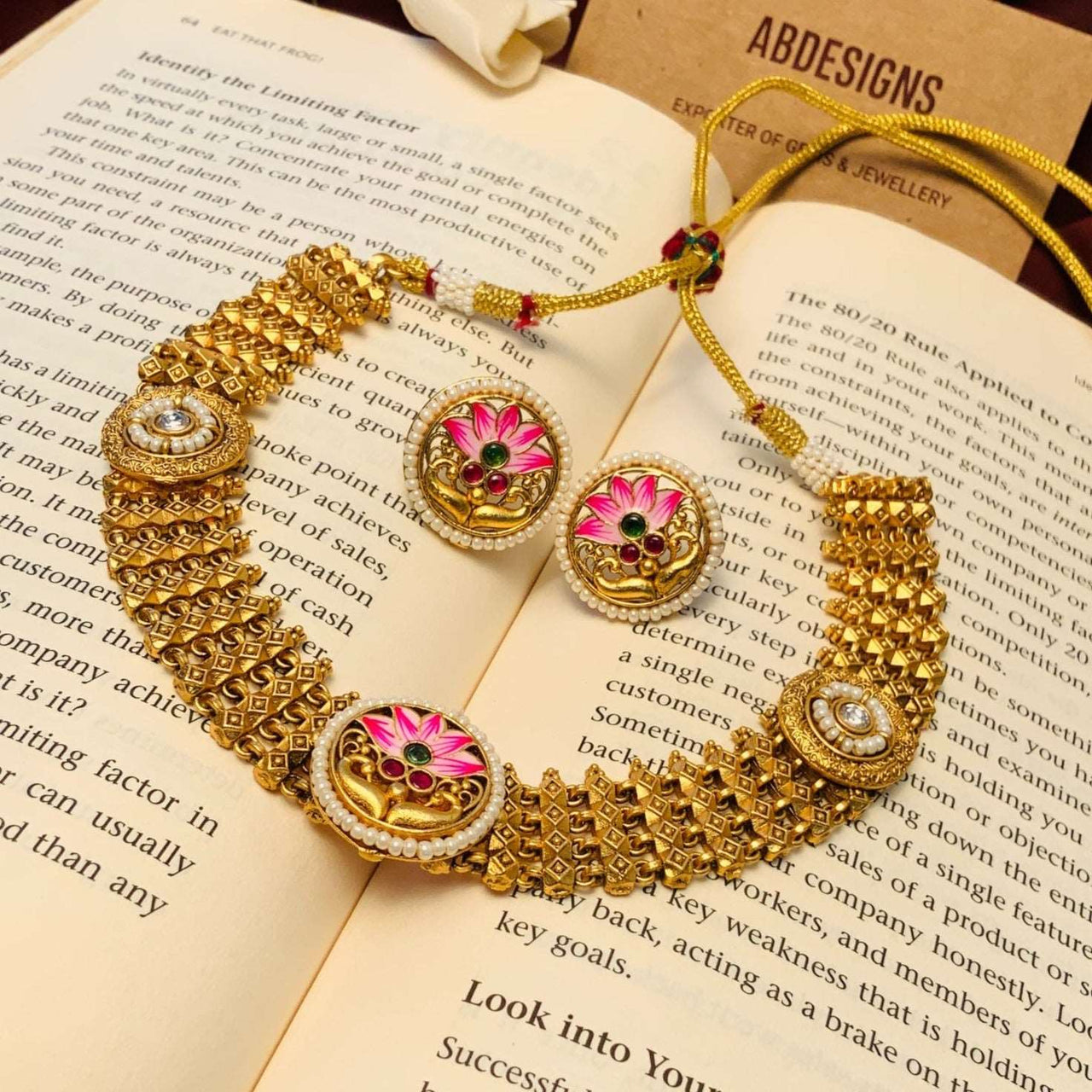 Antique Matt Gold Meenakari Choker Necklace Set - Abdesignsjewellery