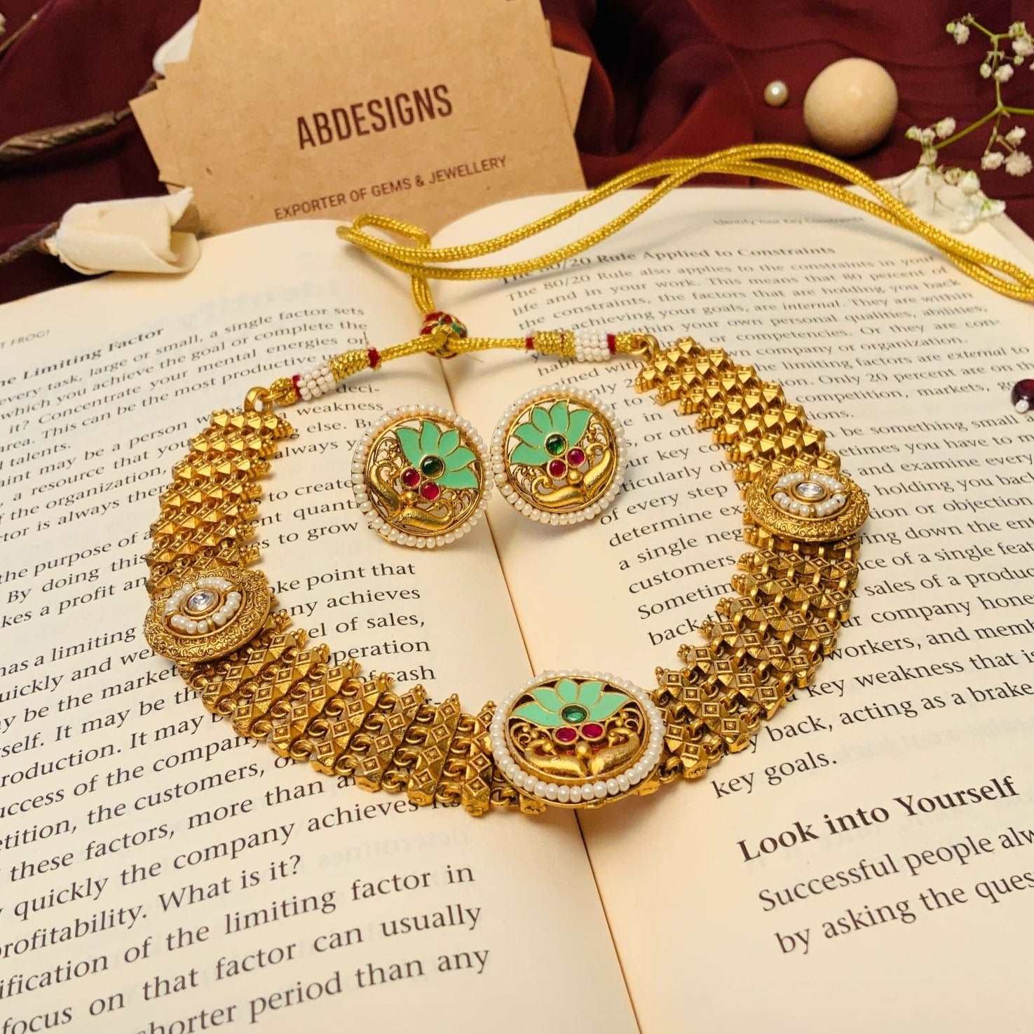 Antique Matt Gold Meenakari Choker Necklace Set - Abdesignsjewellery