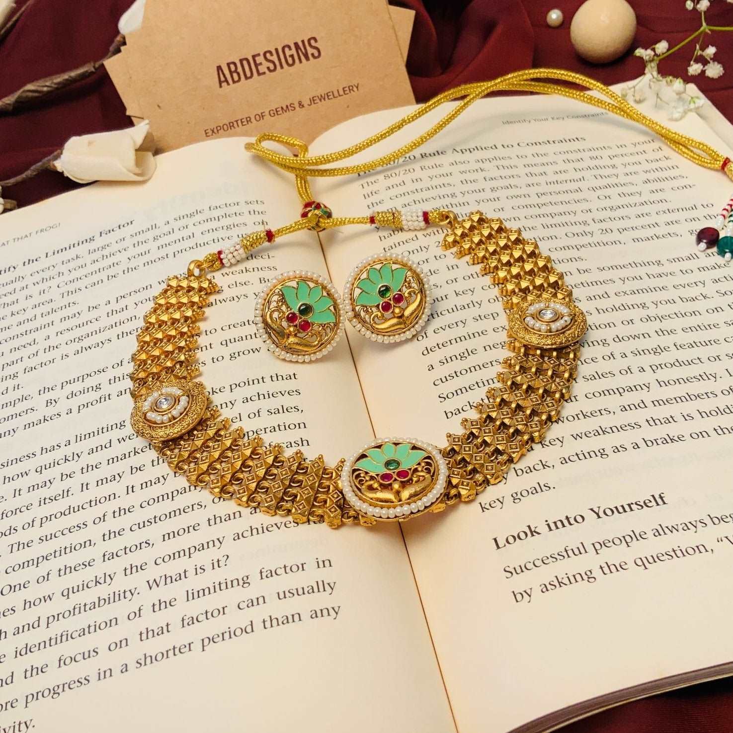 Antique Matt Gold Meenakari Choker Necklace Set - Abdesignsjewellery