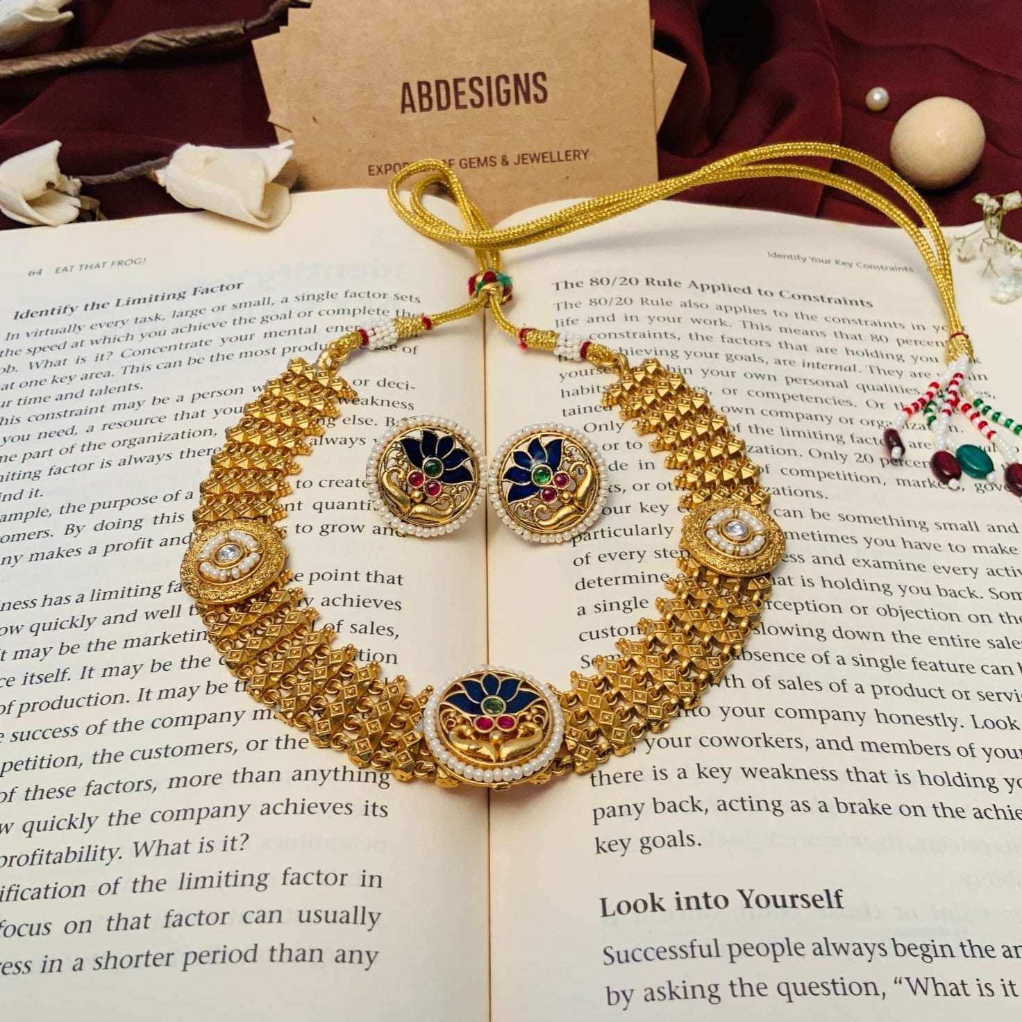 Antique Matt Gold Meenakari Choker Necklace Set - Abdesignsjewellery