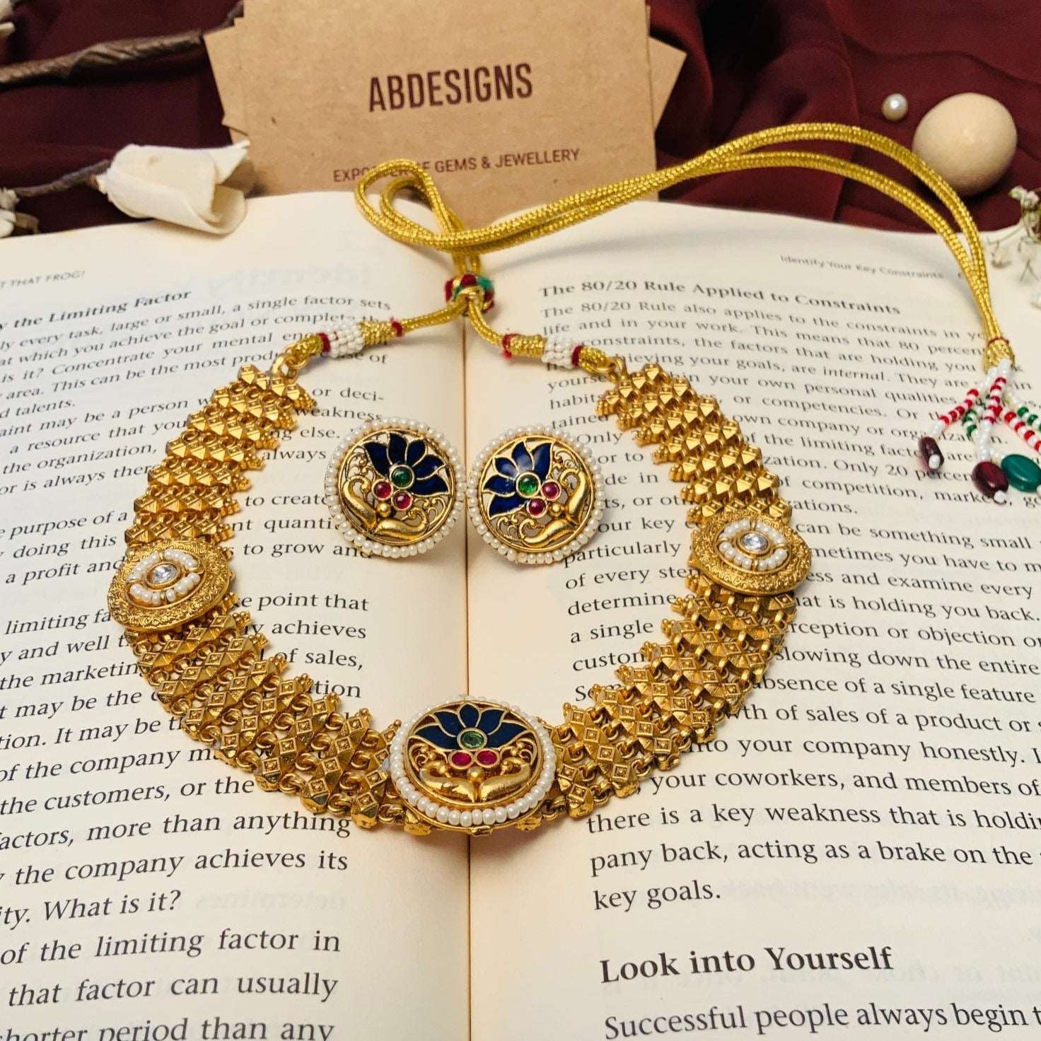 Antique Matt Gold Meenakari Choker Necklace Set - Abdesignsjewellery