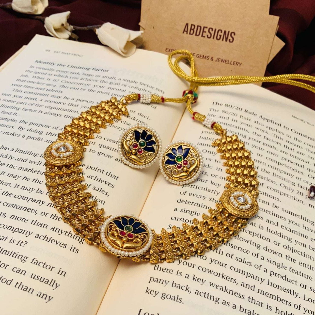 Antique Matt Gold Meenakari Choker Necklace Set - Abdesignsjewellery