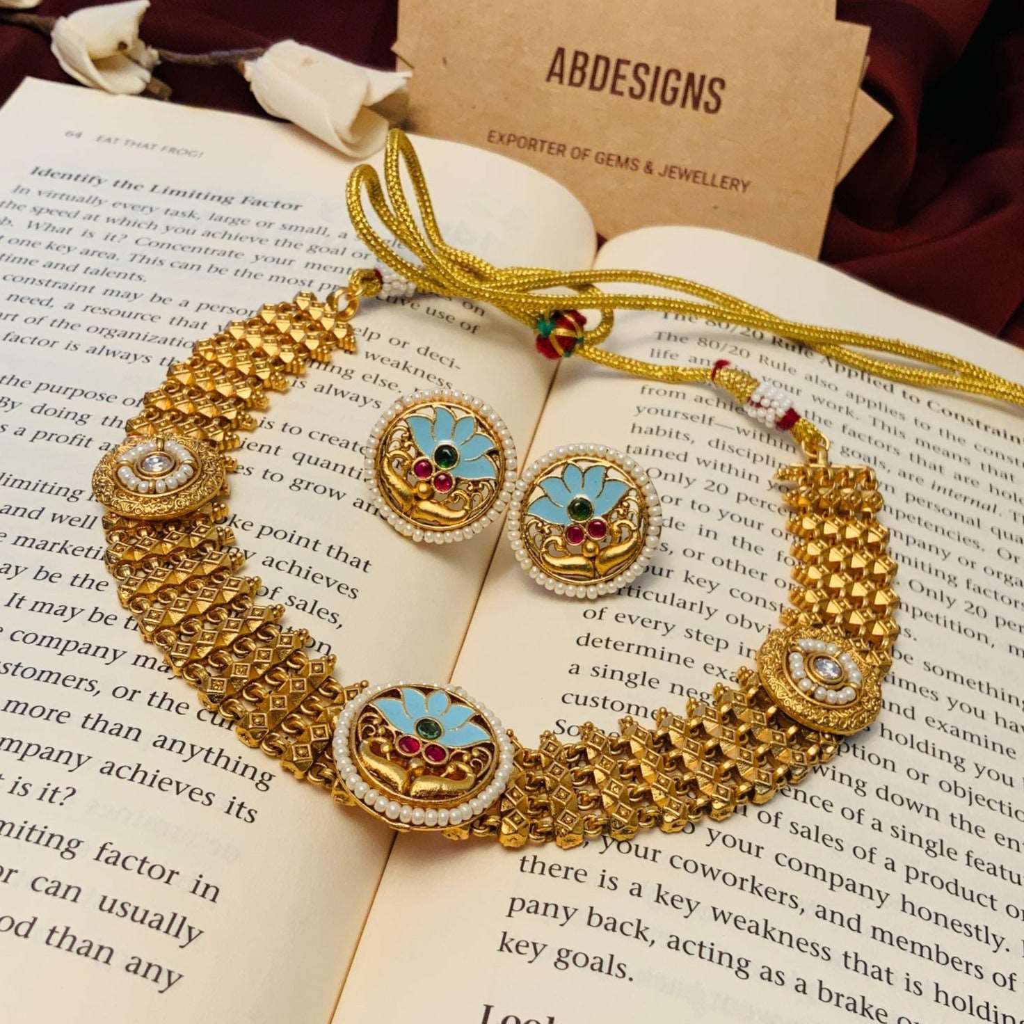 Antique Matt Gold Meenakari Choker Necklace Set - Abdesignsjewellery